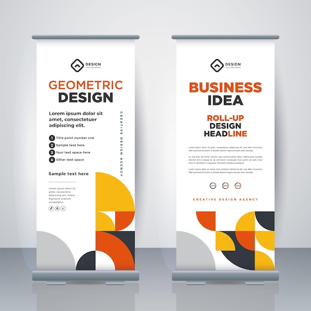 geometric business roll up standee design banner template presentation and brochure modern xbanner and flagbanner advertising vector illustration