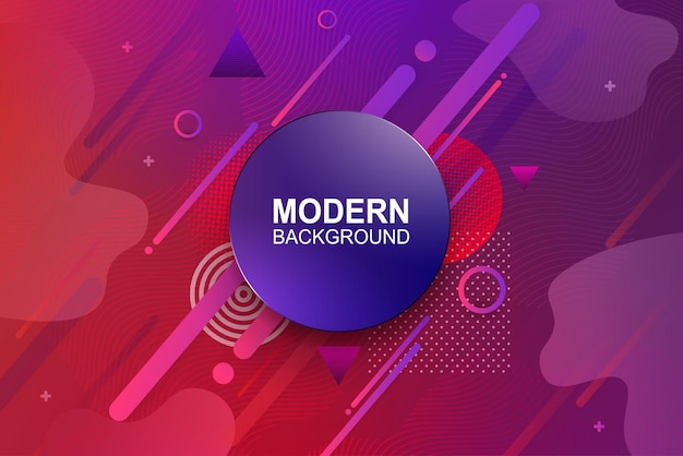 Geometric composition with a gradient of red and purple shades, round blue frame, stripes set.
