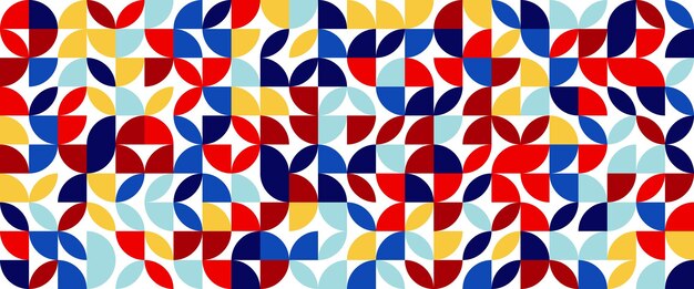 Geometric minimal pattern mosaic Simple colorful circle shapes modern bauhaus banner vector design