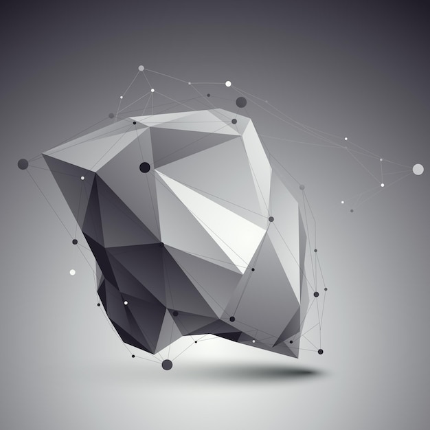 geometric monochrome polygonal structure with wire mesh, modern science and tech background.