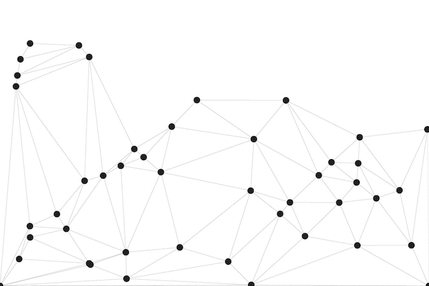 Geometric network pattern with black nodes and connecting lines on a white background representing modern digital communication and technology in an abstract design