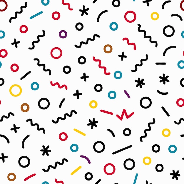 geometric pattern with circles lines plus signs and stars