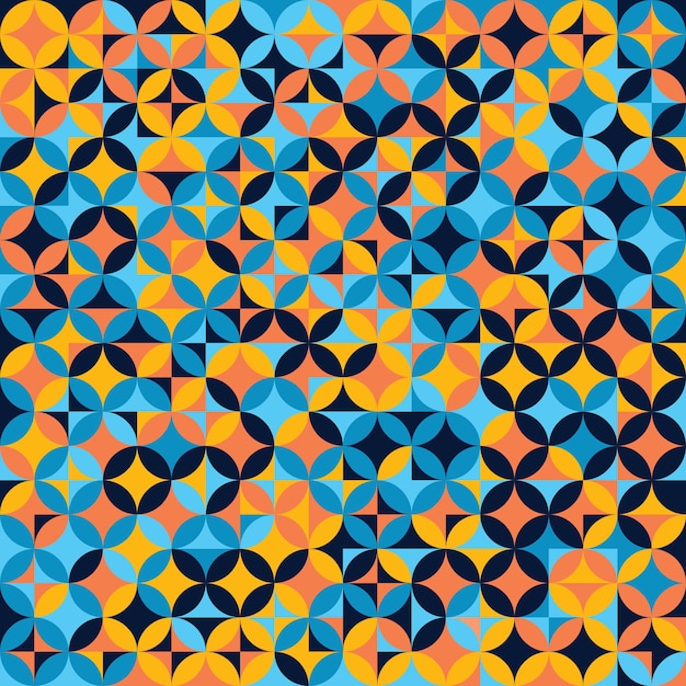 Geometric pattern with color theme a blue and orange circle and stars on a blue background