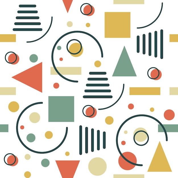 geometric seamless pattern circles triangles and lines vector retro design