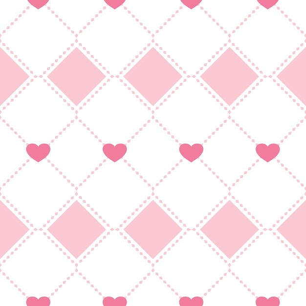 Geometric seamless pattern rhombus with hearts Vector repeating texture gingham
