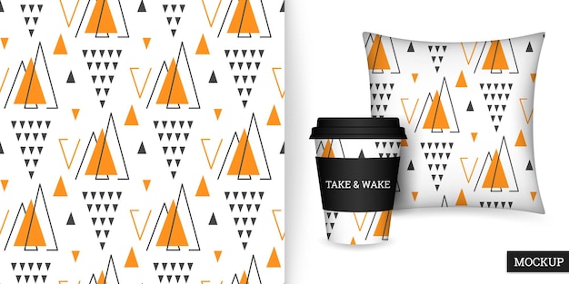 geometric seamless pattern with triangles and mockup