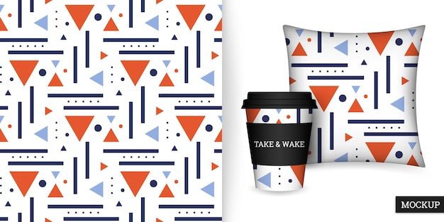 geometric seamless pattern with triangles circles and mockup