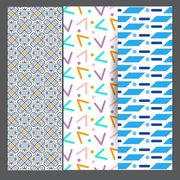 geometric set of seamless gray and white patterns simple vector graphics