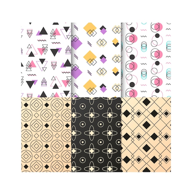 Geometric set of seamless gray and white patterns Simple vector graphics