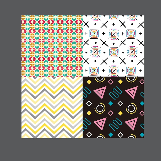Geometric set of seamless gray and white patterns Simple vector graphics
