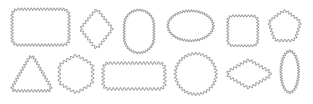geometric shape blank frames set black and white zigzag outline frame collection scallop wavy line