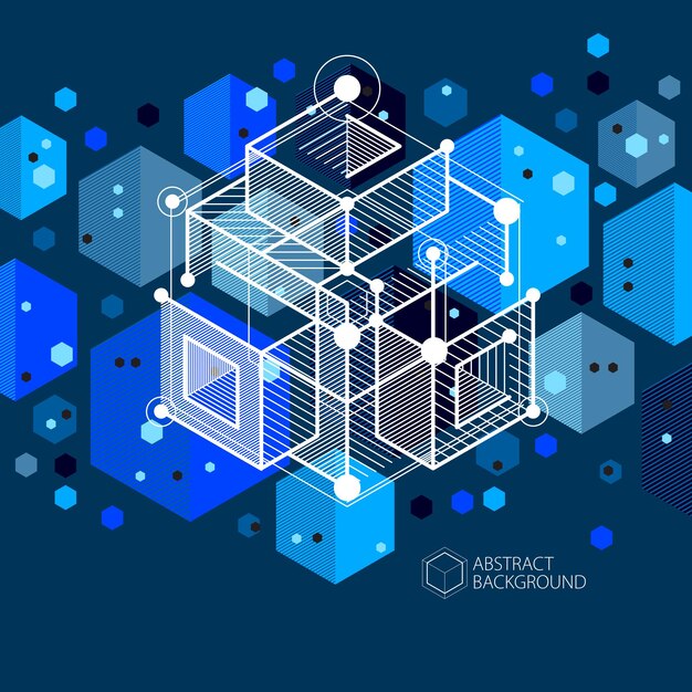 geometric technology vector dark blue drawing, 3d technical wallpaper. illustration of engineering system, abstract technological backdrop. abstract technical background.