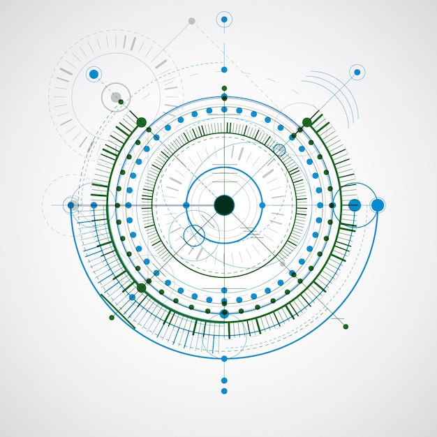 Geometric technology vector drawing, technical wallpaper. Abstract scheme of engine or engineering mechanism, colorful