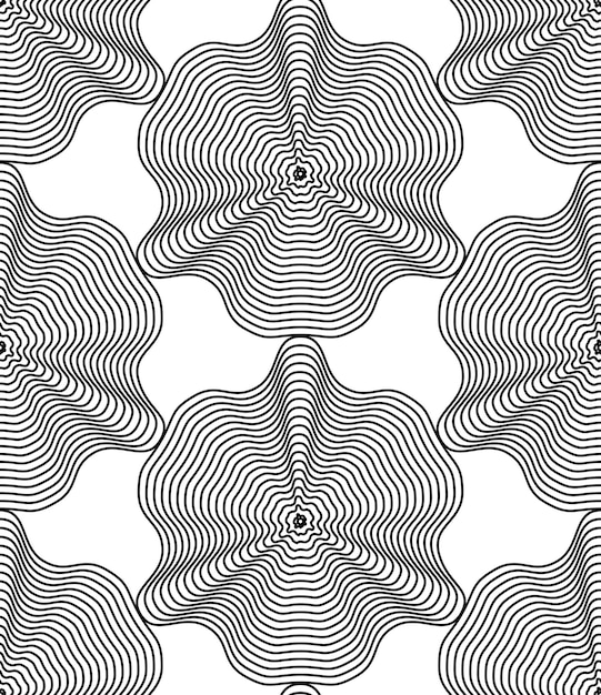 Geometrik monokrom çizgili kusursuz desen, siyah beyaz vektör soyut arka plan. Grafik simetrik zemin.