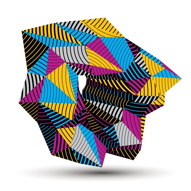 Geometrik soyut 3D karmaşık çizgili vektör nesnesi, renkli asimetrik üç boyutlu eleman izole edilmiş.