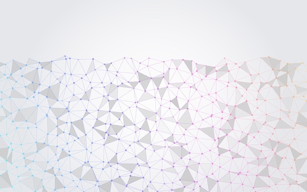 Geometrisk abstrakt bakgrund med sammanlänkade punkter och linjer. Molekylär struktur och kommunikation. Digital teknikbakgrund och nätverksanslutning. Vektorillustration EPS10 för företagsdesign