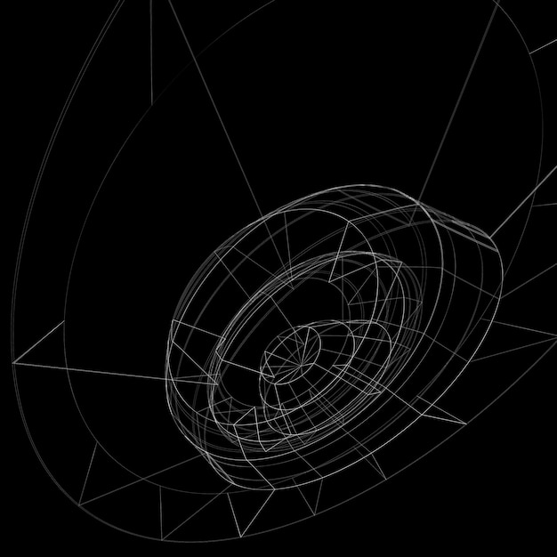 Geometrisk mörk teknologi och ingenjörsbakgrund, grafisk abstraktion med linjenät. Nätbakgrund, komplicerad teknisk skiss.