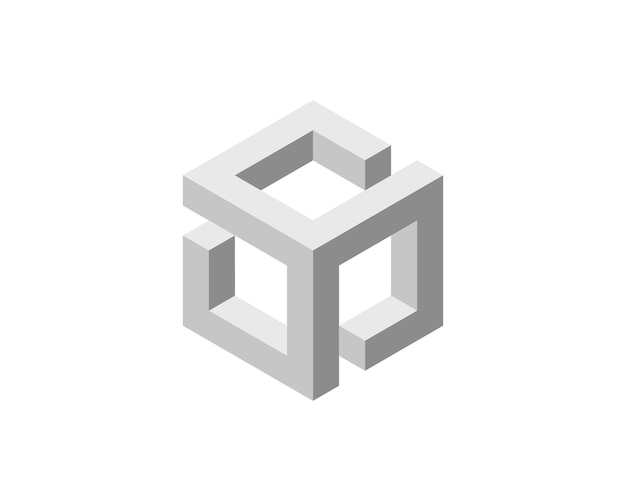 Geometrisk vektordesign med kubuslogo. Trendy tech-firmalogo i pixelstil