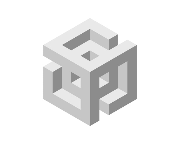 Geometrisk vektordesign med kubuslogo. Trendy tech-firmalogo i pixelstil
