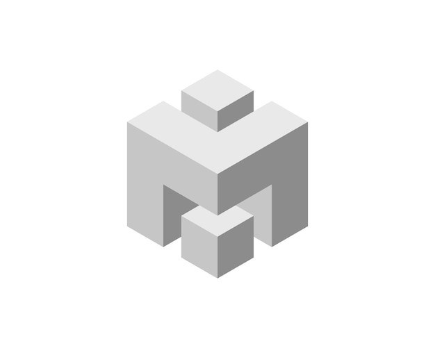 Geometrisk vektorlogotyp för kub. Trendig teknisk företagslogotyp i pixelstil