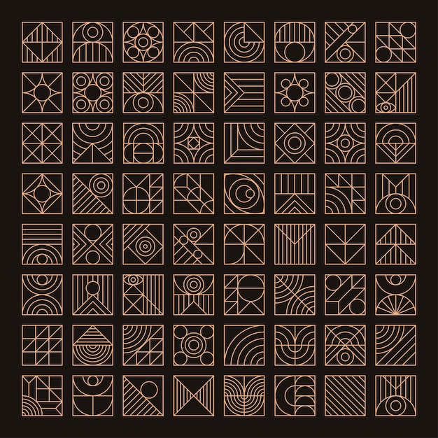 geometry ornament set gold line minimal 20s bauhaus style with figures and shapes circle triangle square human psychology and mental health concept illustration vector 10 eps