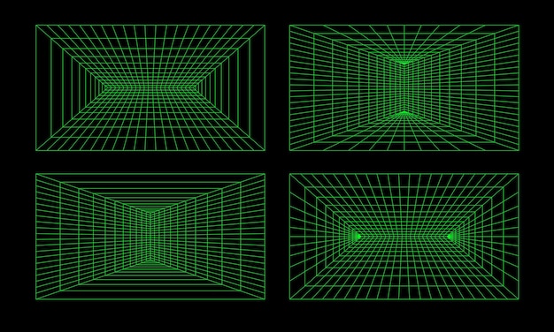 Geometry wireframe grid backgrounds in neon green color