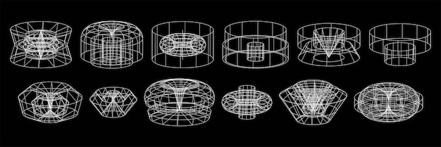 Geometry wireframe shapes 3D abstract shapes 00s Y2k retro futuristic aesthetic