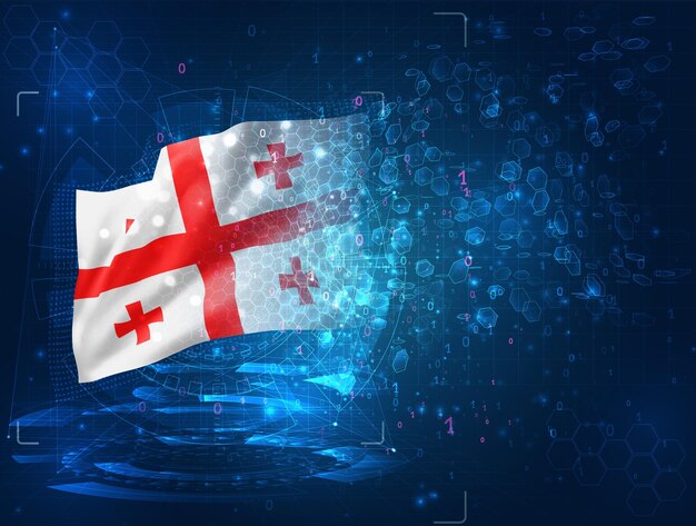 Georgia, vector 3d flag on blue background with hud interfaces