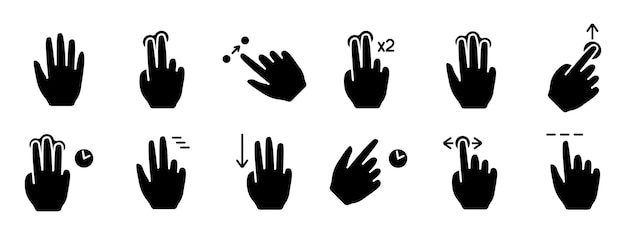 Gesture set icon Swipe tap doubleclick rotate pinch zoom scroll gesture touchscreen interaction user interface hand movement multitouch gesture swipe pinch control