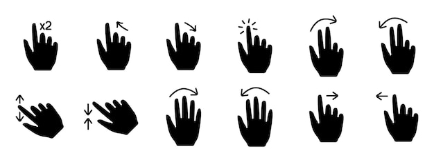 Gesture set icon Swipe tap doubleclick rotate pinch zoom scroll gesture touchscreen interaction user interface hand movement multitouch gesture swipe pinch control