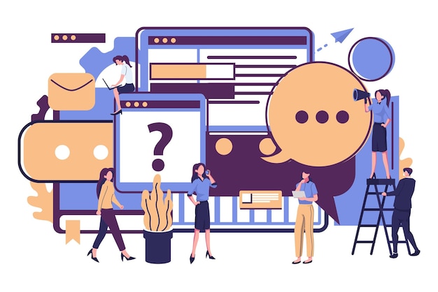 getting help information answering questions communication flat vector illustration