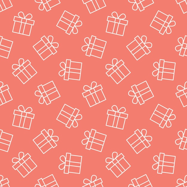 gift boxes vector seamless pattern white simple line elements on red background