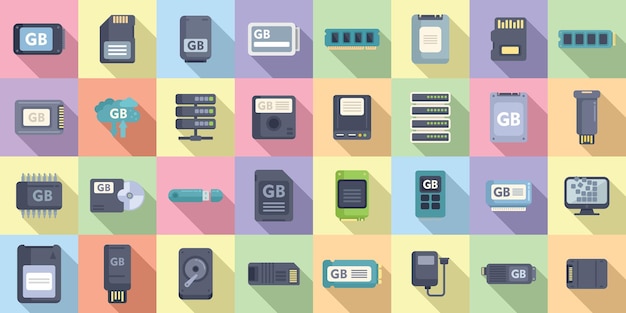 Gigabyte icons set flat vector Big data