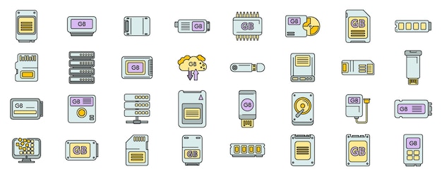 Gigabyte icons set vector color line