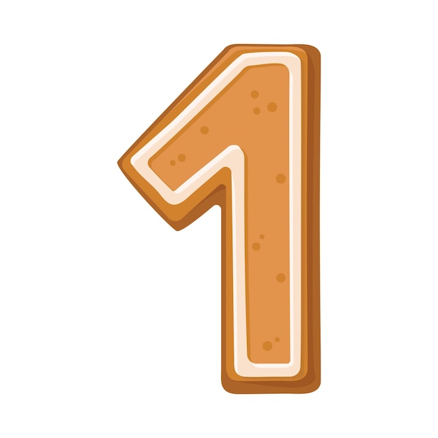 gingerbread in the shape of number 1 is decorated with patterns of white glaze vector illustration