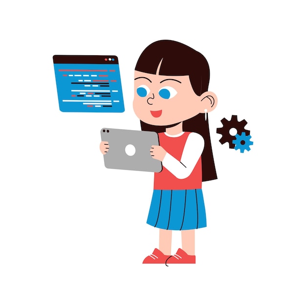 Girl Coding With Pad Illustration