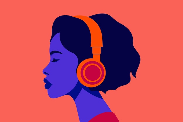 girl listens to music in headphones music therapy podcast audiobook radio meditation