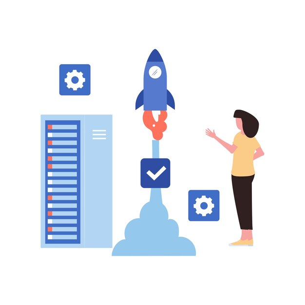 Girl looking at startup rocket graph