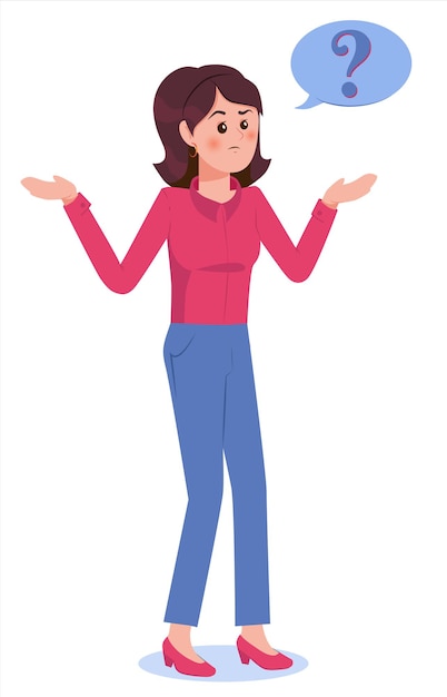 girl with question mark in think bubble. young troubled woman. people thinking or solving problem.