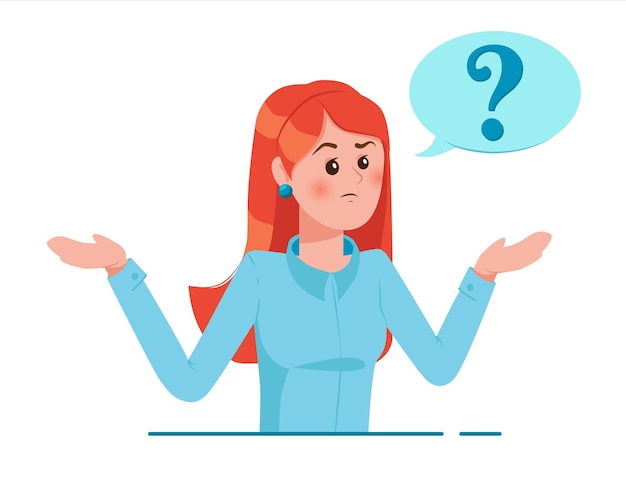 girl with question mark in think bubble. young troubled woman. people thinking or solving problem.