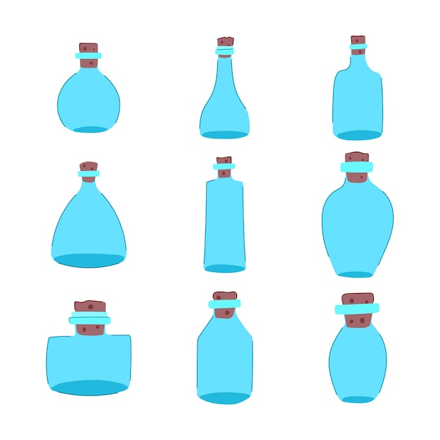 glass bottle set cartoon vector illustration