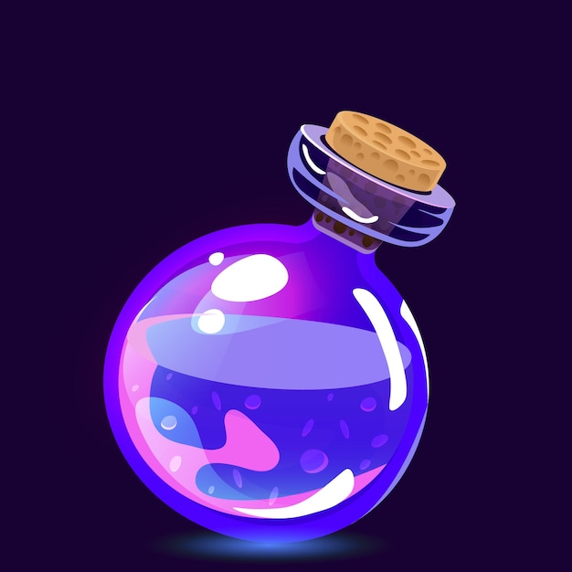 glass bottle with magic elixir computer game asset vector illustration eps10
