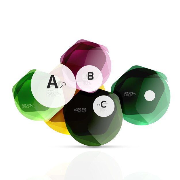 glass color hexagons. glossy plastic hexagon design with text and option infographics