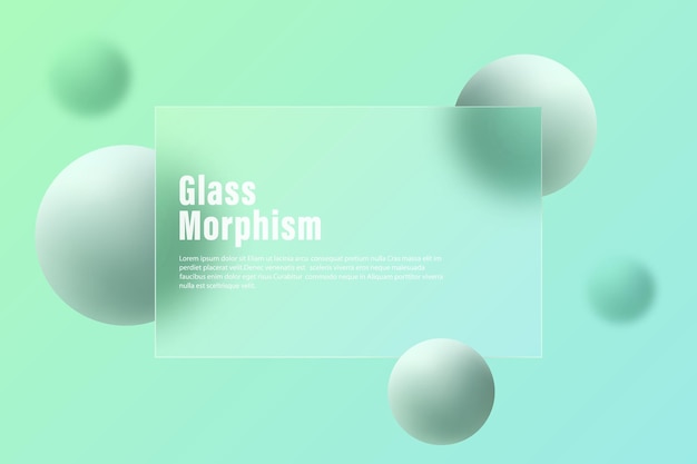 glass morphism website landing page template frosted glass partition with floating spheres