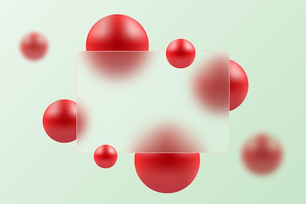 Glass morphism website landing page template Glass partition background with floating red spheres
