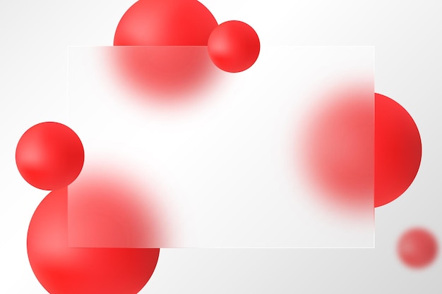 Glass morphism website landing page template Glass partition background with floating red spheres
