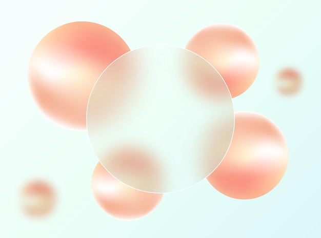Glass transparent banner made of transparent frosted glass and 3D spheres on a white background