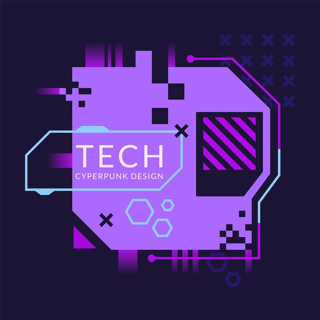 Glitch tech banner futuristic cybernetic circuit board concept featuring a purple palette