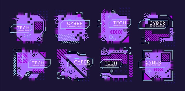 Glitch tech banner futuristic cybernetic circuit board concept featuring a purple palette
