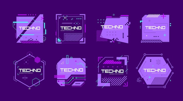 Glitch tech banners technology abstract frames
